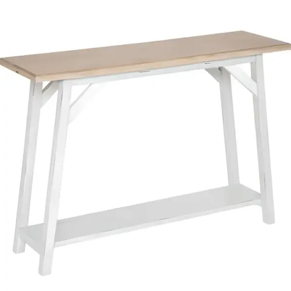 Table De Console, Meuble De Console En Bois Coloris Blanc, Naturel - L. 120 X P. 35 X H. 83,5 Cm