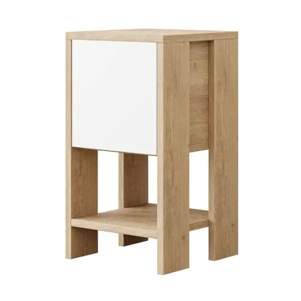 Table De Chevet, Table De Nuit Avec 1 Porte Abattante Coloris Chêne Cambrian, Blanc