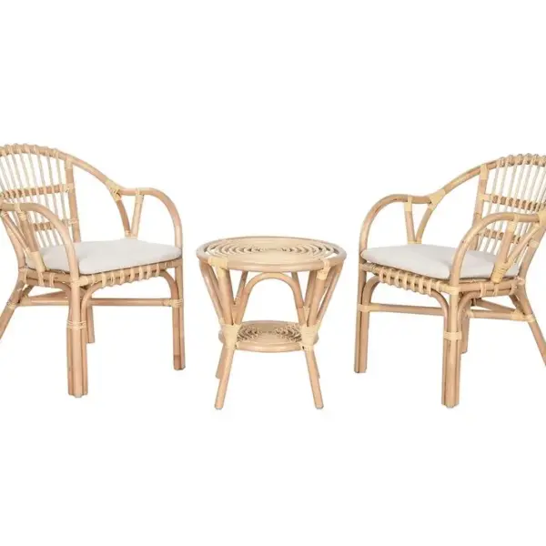 Ensemble De 2 Chaises Et 1 Table En Bois De Rotin Coloris Naturel