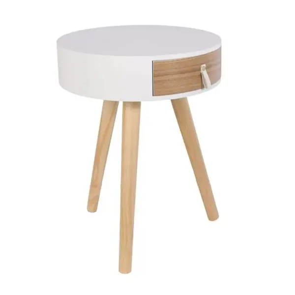 Table De Chevet Scandinave Nora - Diam. 35 X H. 45 Cm - Blanc