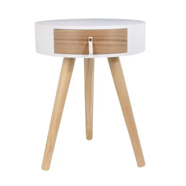 Table De Chevet Scandinave Nora - Diam. 35 X H. 45 Cm - Blanc