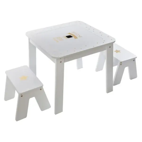 Table Bureau Avec Tabourets Enfant Douceur - L. 57 X H. 51 Cm - Blanc