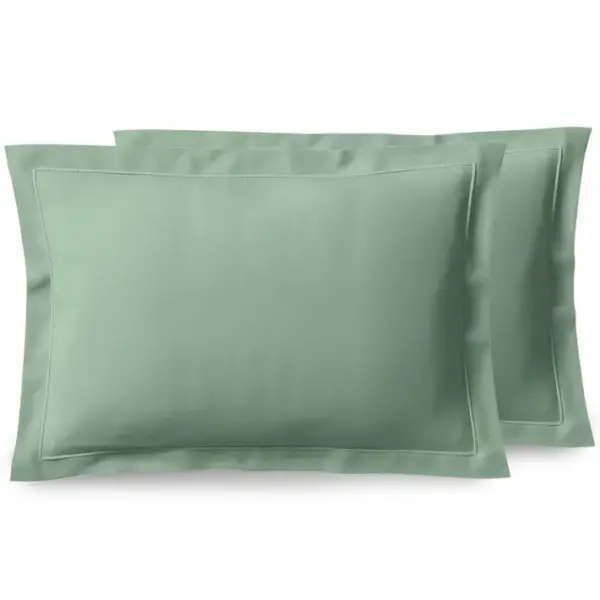 Taie Doreiller Percale De Coton Peigné -julian Céladon - 50 X 70 Cm Volant Plat Piqué