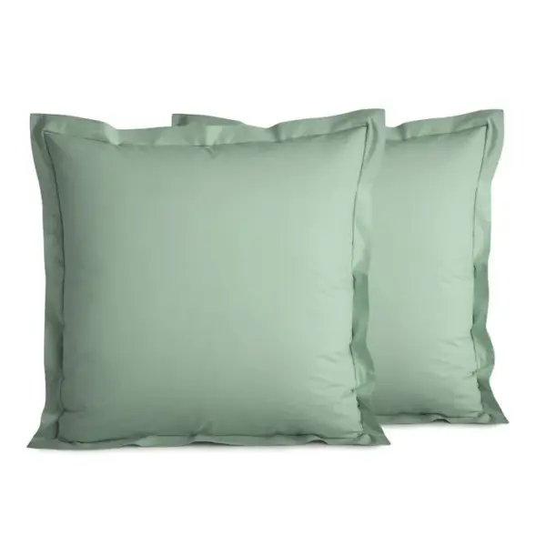 Taie Doreiller Percale De Coton Peigné -julian Céladon - 65 X 65 Cm Volant Plat Piqué