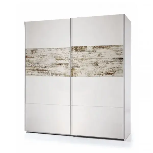 Armoire 2 Portes Coulissantes Blanc/bois Blanchi - Copist - L 180 X L 63 X H 200 Cm