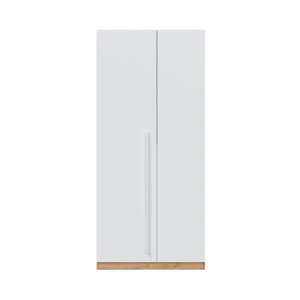 Armoire 2 Portes Battantes Blanc/chêne - Toza - L 90 X L 52 X H 200 Cm