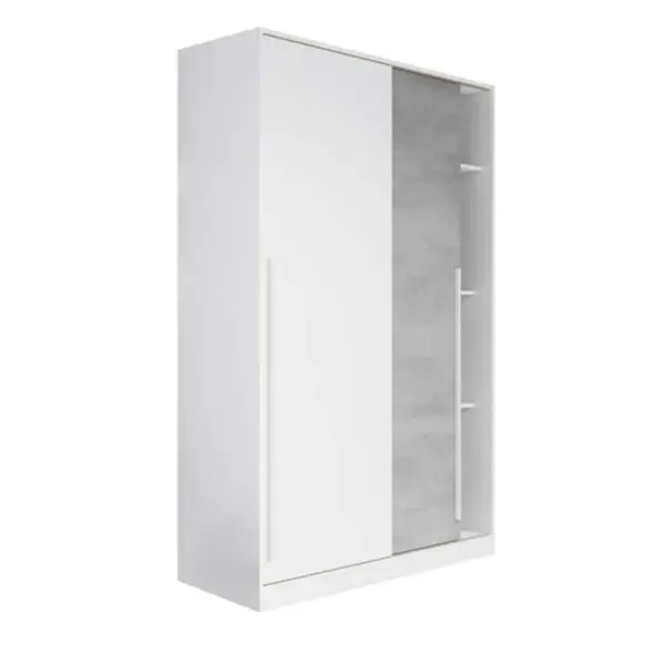 Armoire 2 Portes Coulissantes Blanc/béton - Panda - L 120 X L 50 X H 200 Cm