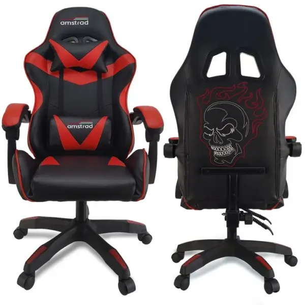 Fauteuil Gamer Ams-800-red-skred Noir et Rouge - Design Au Dos tête De Mort