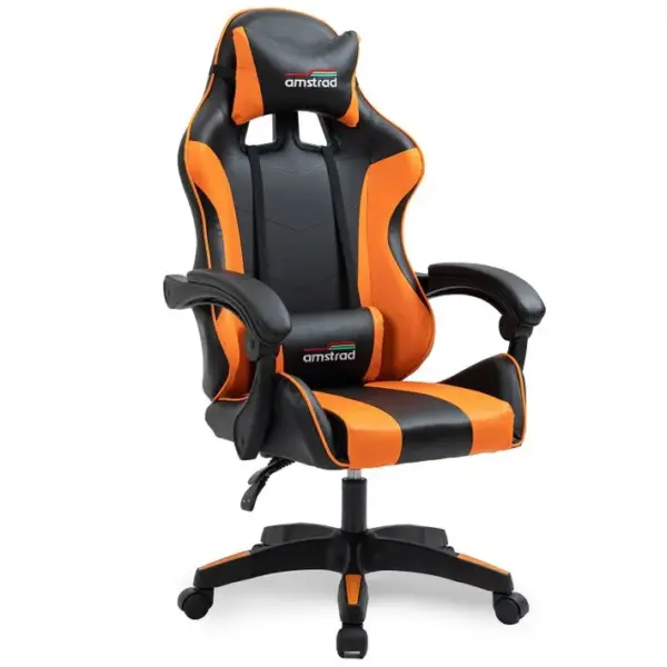 Fauteuil Gamer Ams-800-orange Coloris Noir Et Orange - Coussin Lombaire Et Appuie Tête