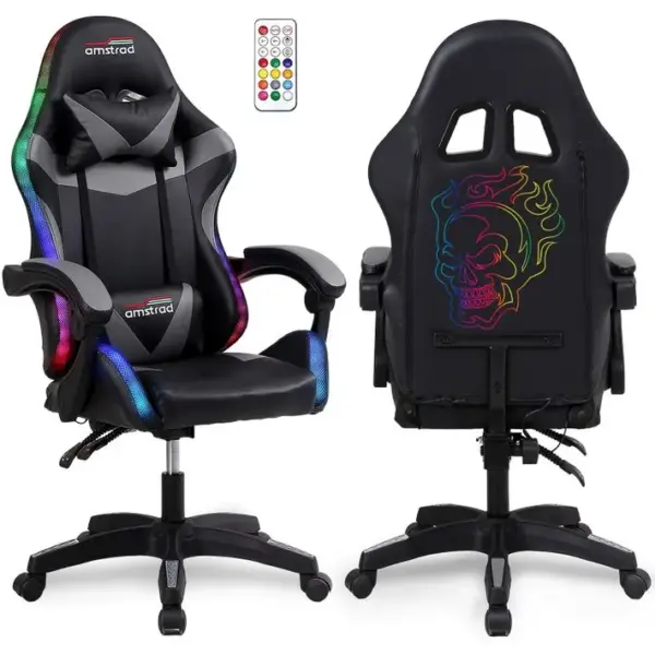 Fauteuil Gamer Ams-900-led-skull - Serigraphie tête De Mort - LED 366 Effets - Télécommande