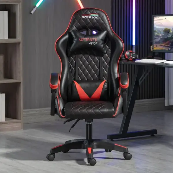 Fauteuil Gamer Ultimate-bk-ruby Coloris Noir et Rouge - Coussin Lombaire et Appuie Tête