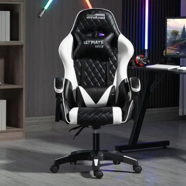 Fauteuil Gamer Ultimate-white Coloris Blanche et Rouge - Coussin Lombaire et Appuie Tête