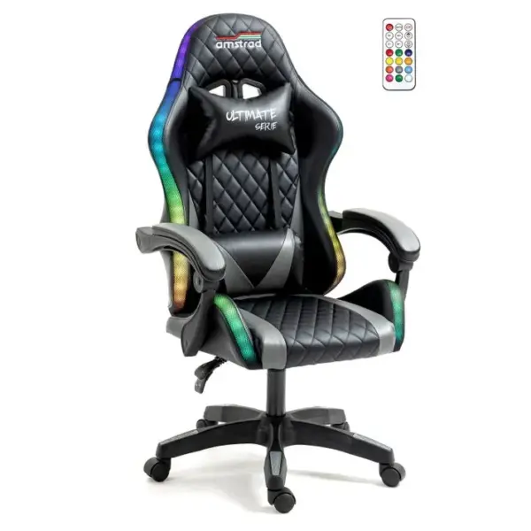 Fauteuil Gamer Ultimate-bk-led Coloris Noir et Grise- Eclairage LED 366 Effets - Télécommande