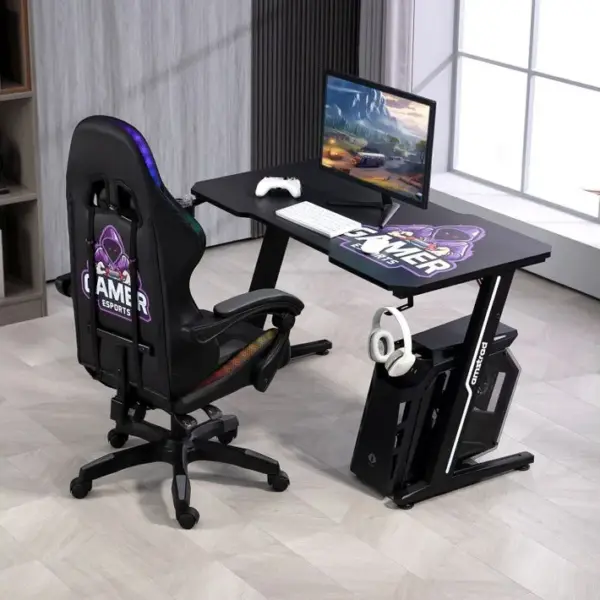 Bureau Gaming 120x60x73 Cm - Design gamer Finition Carbone