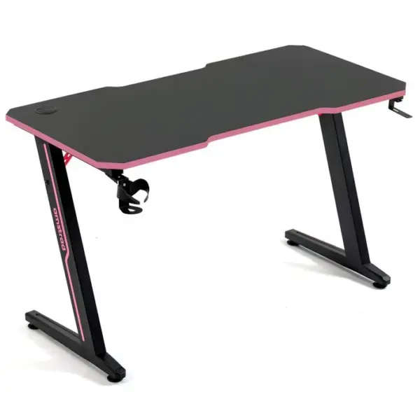 Desk120z-pink Bureau Informatique Finition Rose - 1m20 - Style Carbone - Porte Casque et Gobelet