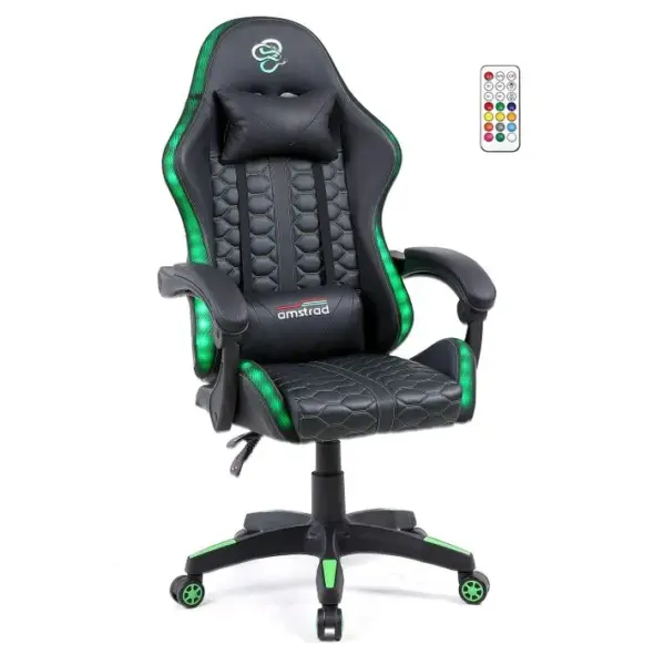 Fauteuil Gaming Ams-led-venom - Simili Cuir Noir Et Vert - Eclairage LED 366 Effets - Télécommande