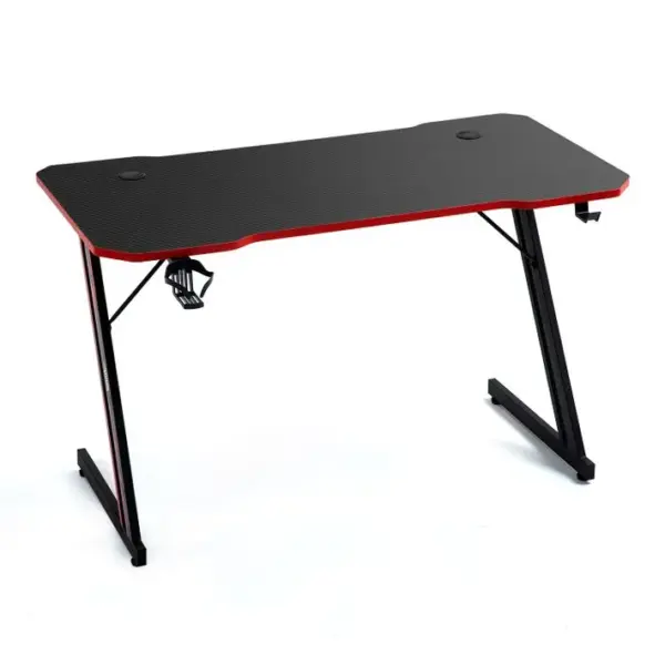 Desk120z-red Bureau Informatique Finition Rouge - 1m20 - Style Carbone - Porte Casque et Gobelet