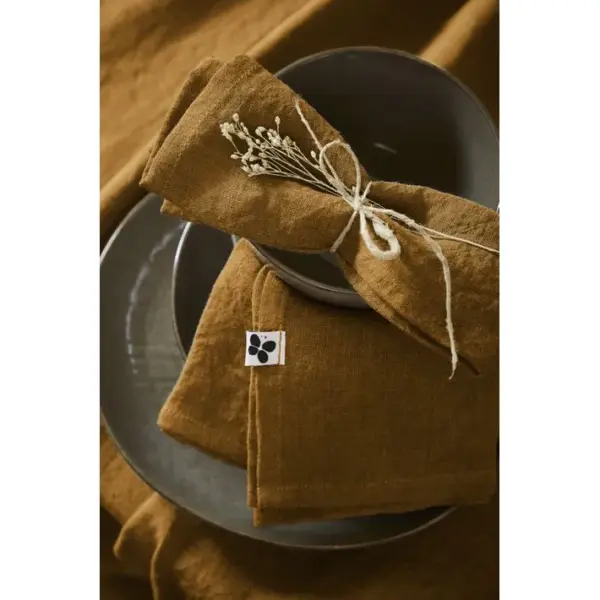 3 Serviettes De Table En Lin Soline Caramel