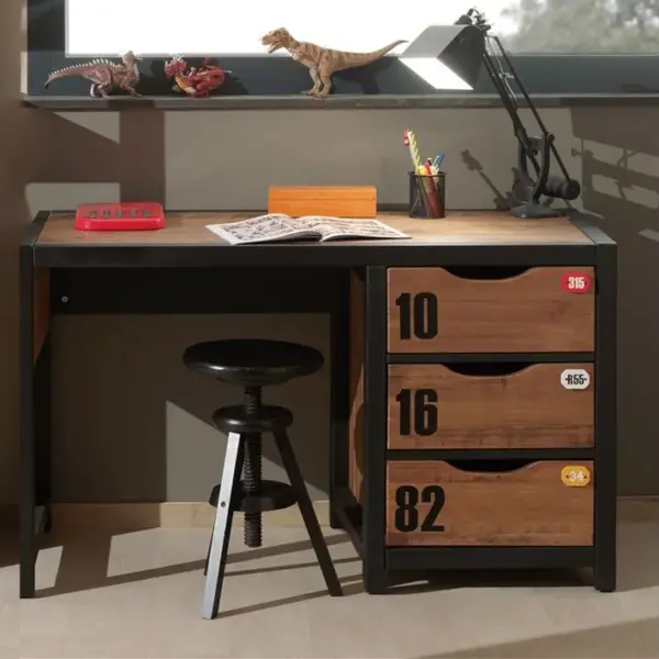 Bureau Avec 3 Tiroirs Bois Massif Foncé