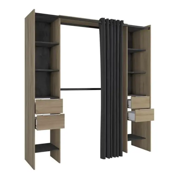 Dressing Extensible Avec Rideau Bois Naturel