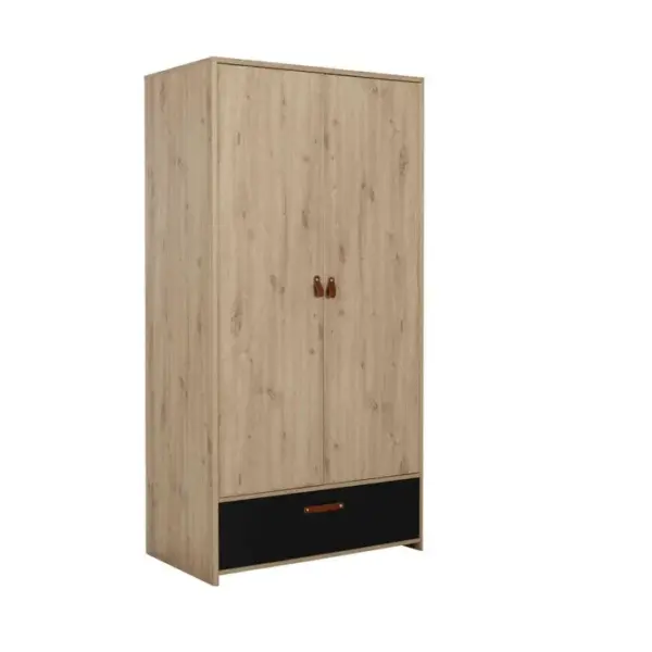 Armoire 2 Portes 1 Tiroir Bois Naturel