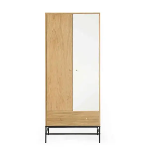 Armoire 2 Portes 1 Tiroir Bois Naturel