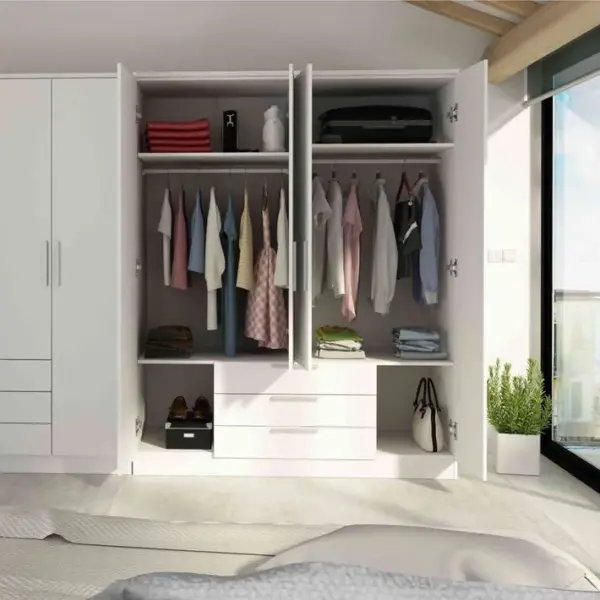 Armoire 4 Portes 3 Tiroirs Blanc