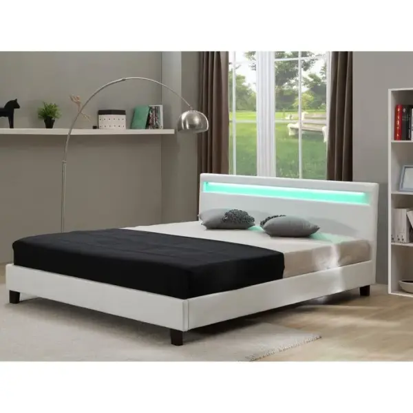 Lit LED maria - 140 X 190 Cm Avec Sommier - Blanc