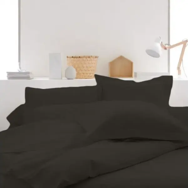 Housse De Couette 100% Coton 57 Fils Anthracite Taille 140 X 200 Cm