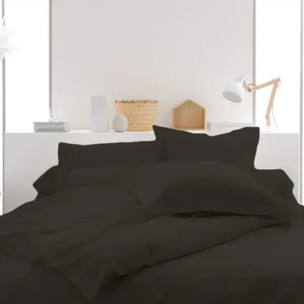 Housse De Couette 100% Coton 57 Fils Anthracite Taille 140 X 200 Cm