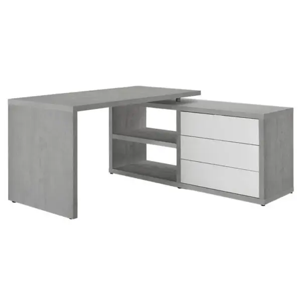 Bureau Dangle Réversible Décor Béton Gris Et Blanc Laqué - Granit