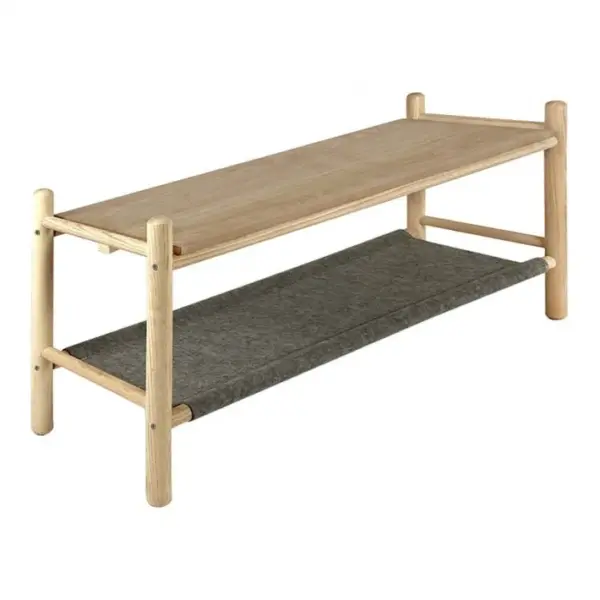 Bout De Lit L.96 Cm En Bois De Frêne Et Feutrine Gris - Agde 6575