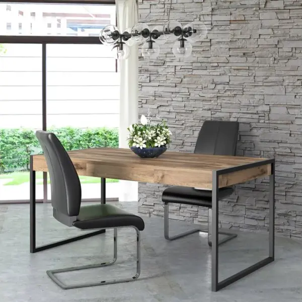 Table 166 Cm 2 Tiroirs Décor Bois Recyclé Et Métal Noir - Apache