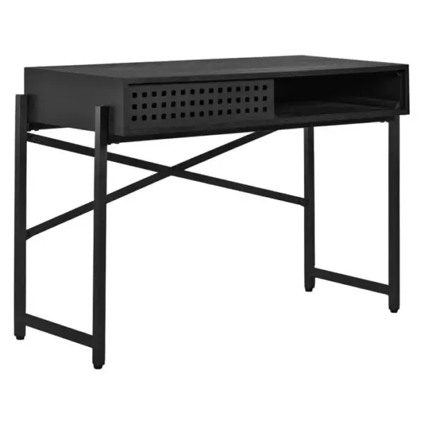 Console 105 Cm Caisson Bois Noir Ajourée Et Pieds Métal Noir - Michel