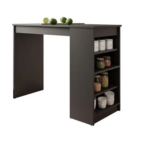 Drazic - Table De Bar Avec Rangements - Noir - De 2 à 4 Personnes