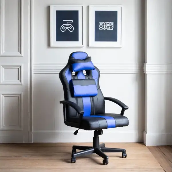 Fauteuil De Bureau Gamer Noir Et Bleu Crash