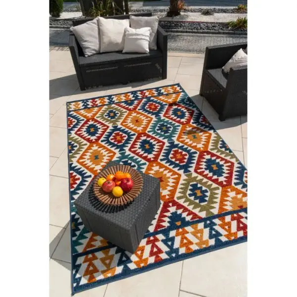 NAZAR Tapis D'extérieur Rectangle - À Motif Aztèque - 200x290 cm - Cabana - Multicolore