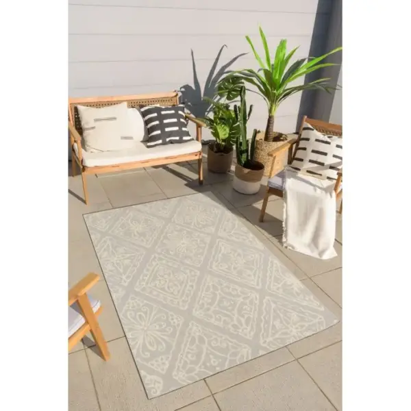 NAZAR Tapis D'intérieur Et D'extérieur Rectangle - Avec Ornement Floral - 70x140 cm - Samba - Gris