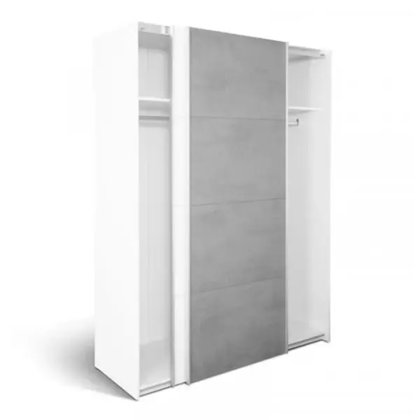 Armoire 2 Portes Coulissantes Blanc/béton Ciré Clair - Spartan - L 150 X L 60 X H 200 Cm