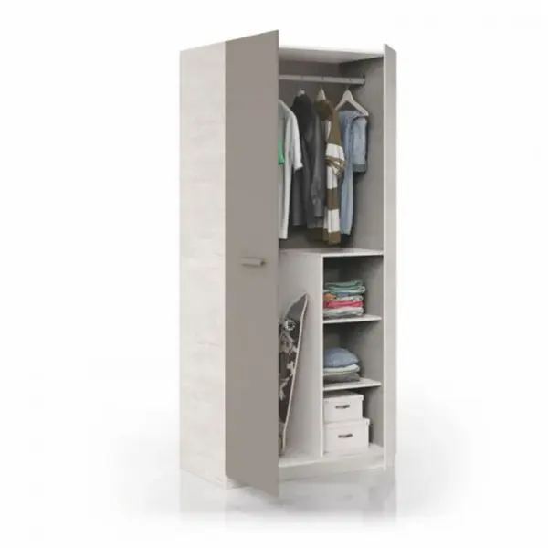 Armoire 2 Portes Battantes Bois Blanchi/brun - Tomtum - L 90 X L 52 X H 200 Cm