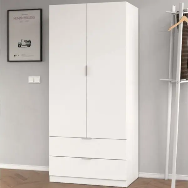 Armoire 2 Portes Et 2 Tiroirs Blanc - Wao - L 81.5 X L 52 X H 180 Cm