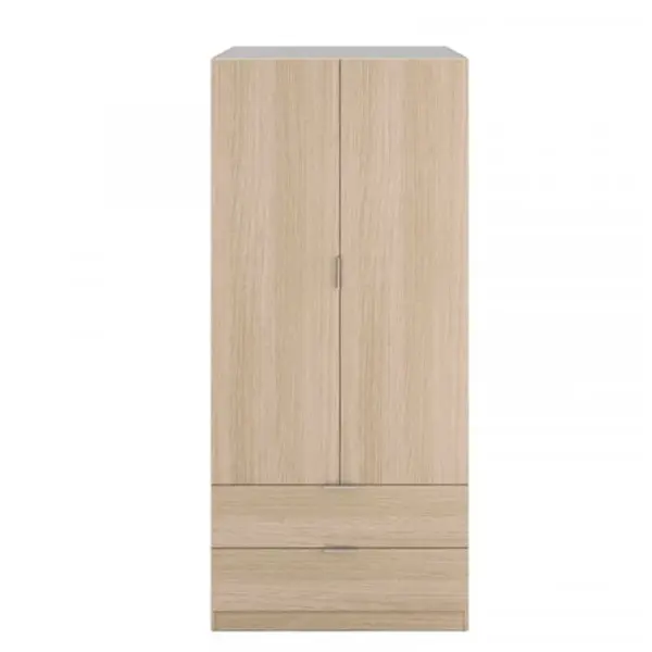 Armoire 2 Portes Battantes + 2 Tiroirs Chêne - Kamusi - L 81 X L 52 X H 180 Cm