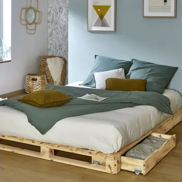 Pack Lit Palette Avec Matelas Mousse Cembro - Bois Naturel 140x200 Cm