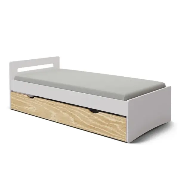 Pack Lit Gigogne Avec Matelas 80x190 Cm Leo Blanc Et Bois