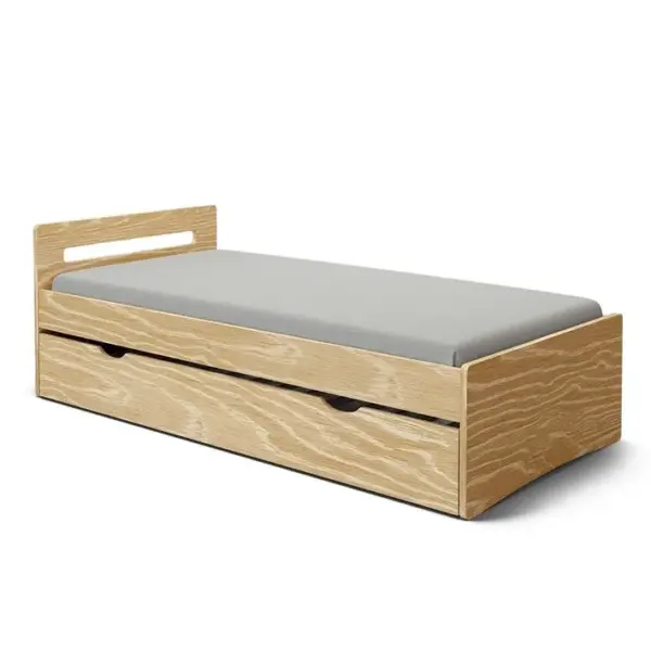 Pack Lit Gigogne Avec Matelas 80x190 Cm Leo Bois