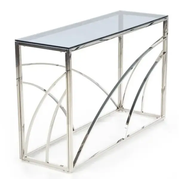 Console 120 X 40 Cm Avec Structure En Métal Chromé Et Plateau En Verre Fumé Sochic