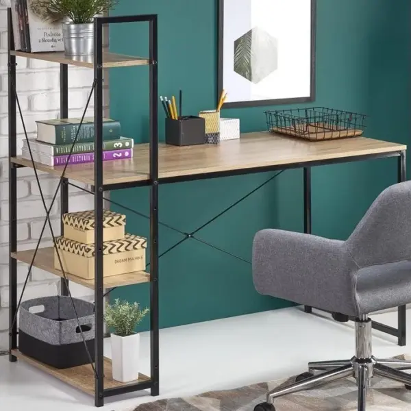 Bureau Avec Étagères Style Chêne Et Acier Noir Loggia