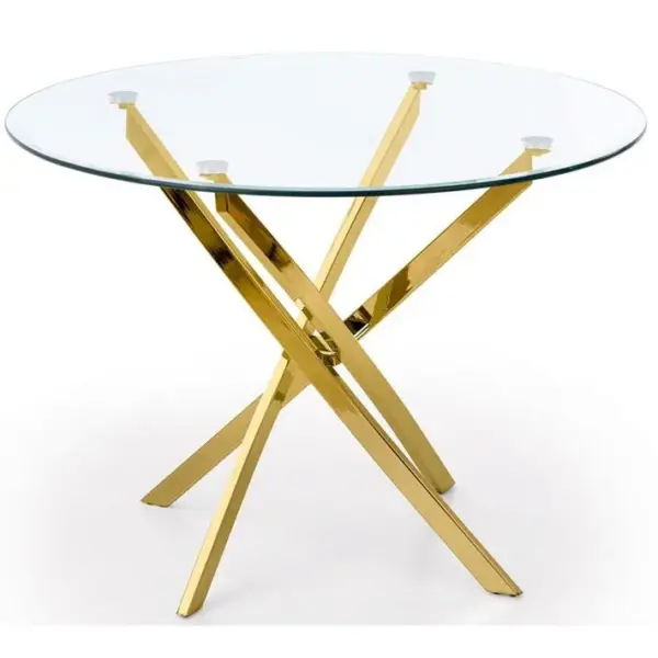 Table 100cm Avec Plateau En Verre Et Pied Doré Clara