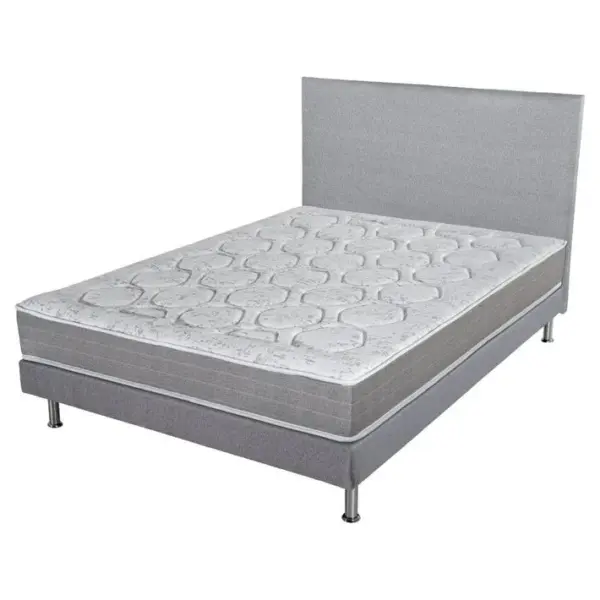 Matelas Ressort + Sommier + Tete Gris 140x190 Remat - Hauteur 23 Cm - Soutien Ferme