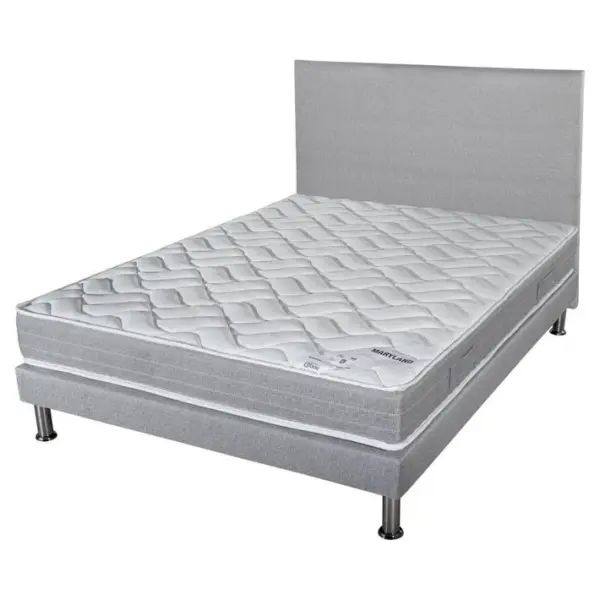 Matelas + Sommier + Tete Gris Clair 140x190 Maryland - Hauteur 20 Cm - Soutien Ferme